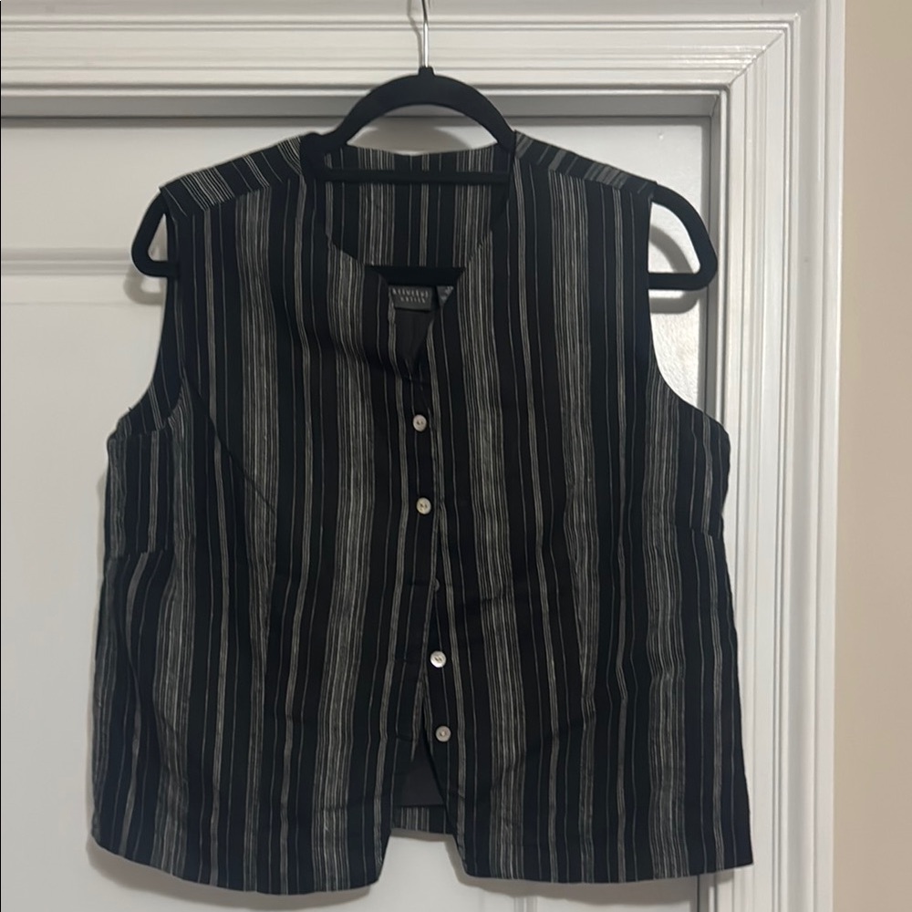 Linen Black and Gray Striped Button-Up Vest